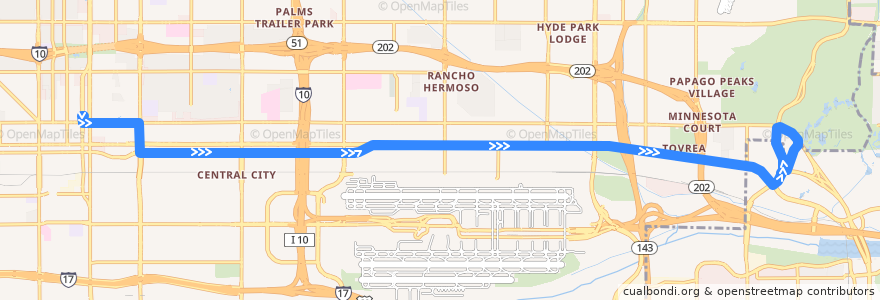 Mapa del recorrido bus 1 EB de la línea  en Phoenix.