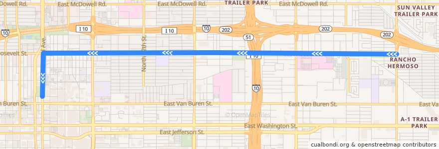 Mapa del recorrido bus 10 EB de la línea  en Phoenix.
