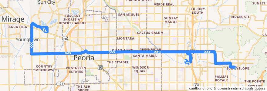 Mapa del recorrido bus 106 WB de la línea  en Maricopa County.