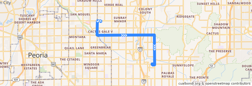 Mapa del recorrido bus 122 WB de la línea  en Maricopa County.