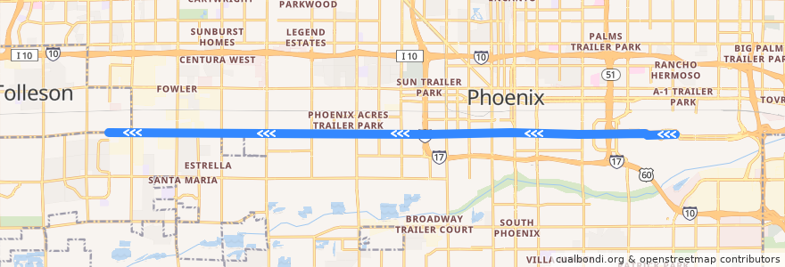 Mapa del recorrido bus 13 EB de la línea  en Phoenix.