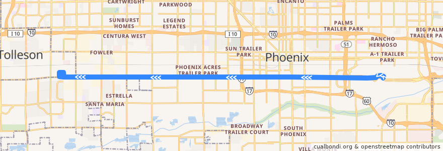 Mapa del recorrido bus 13 WB de la línea  en Phoenix.