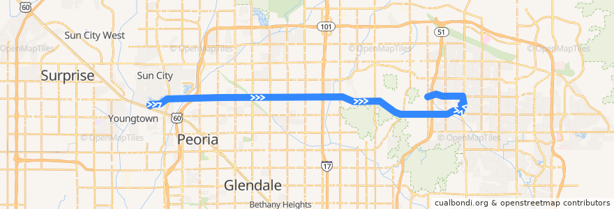 Mapa del recorrido bus 138 EB de la línea  en Maricopa County.