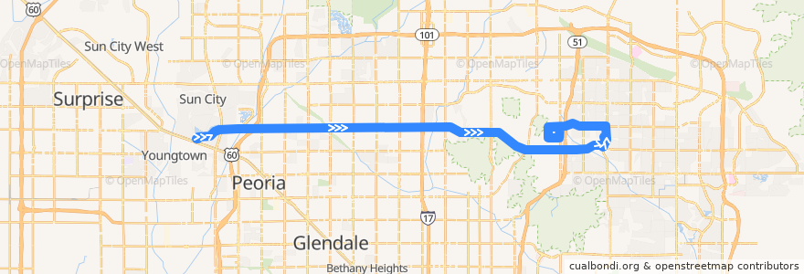 Mapa del recorrido bus 138 WB de la línea  en Maricopa County.