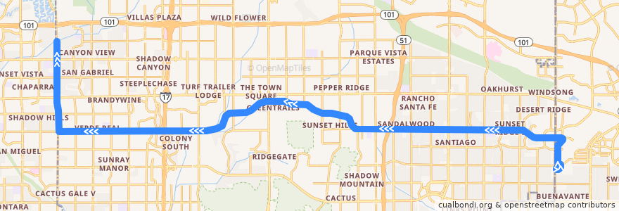 Mapa del recorrido bus 154 EB de la línea  en Maricopa County.