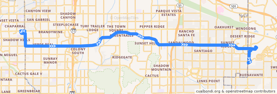 Mapa del recorrido bus 154 WB de la línea  en Phoenix.