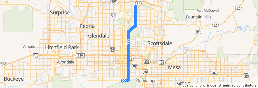 Mapa del recorrido bus 16 NB de la línea  en Phoenix.
