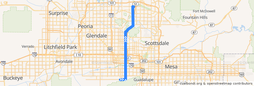 Mapa del recorrido bus 16 SB de la línea  en Phoenix.