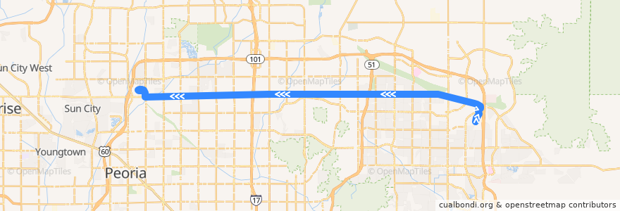 Mapa del recorrido bus 170 EB de la línea  en Maricopa County.