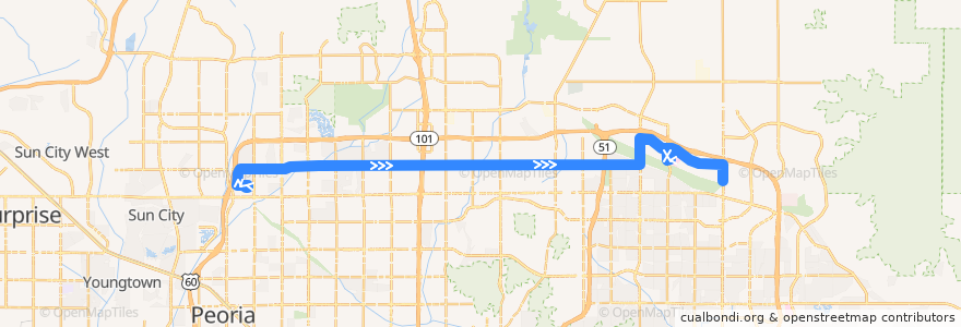 Mapa del recorrido bus 186 EB de la línea  en Maricopa County.