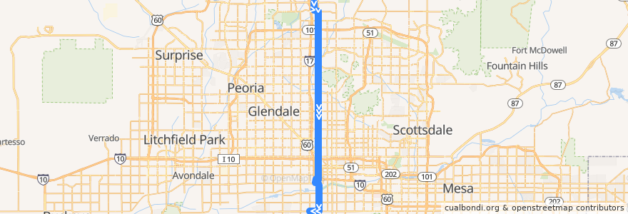 Mapa del recorrido bus 19 NB de la línea  en Phoenix.