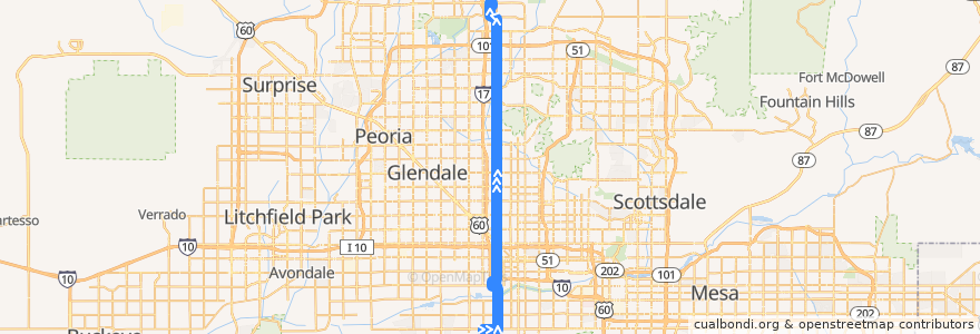 Mapa del recorrido bus 19 SB de la línea  en Phoenix.