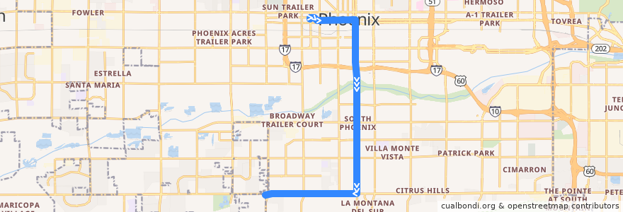 Mapa del recorrido bus SMW Rapid IB de la línea  en Phoenix.