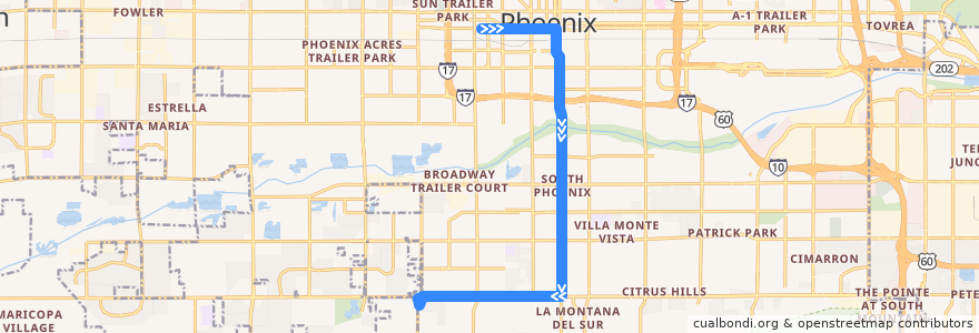Mapa del recorrido bus SMW Rapid OB de la línea  en Phoenix.