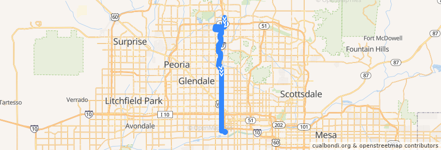 Mapa del recorrido bus 27 SB de la línea  en Phoenix.