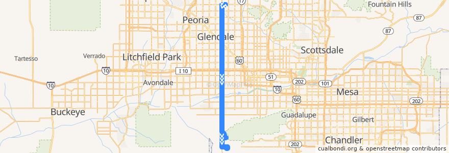 Mapa del recorrido bus 51 SB de la línea  en Maricopa County.