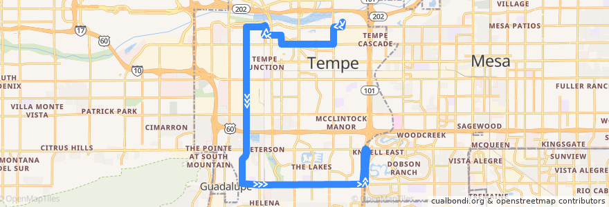 Mapa del recorrido bus 62 NB de la línea  en Tempe.