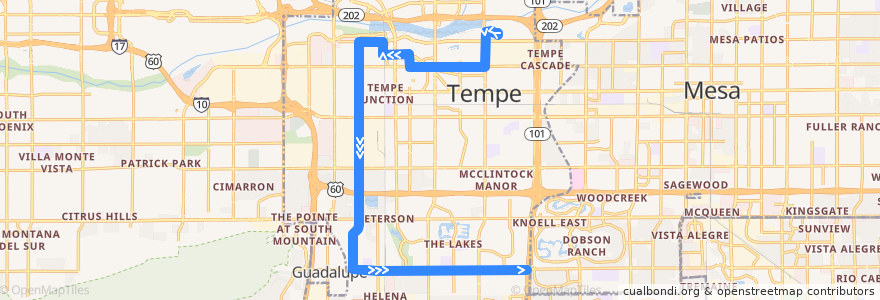 Mapa del recorrido bus 62 SB de la línea  en Tempe.