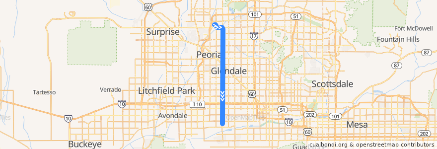 Mapa del recorrido bus 67 NB de la línea  en Maricopa County.