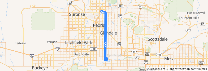 Mapa del recorrido bus 67 SB de la línea  en Maricopa County.