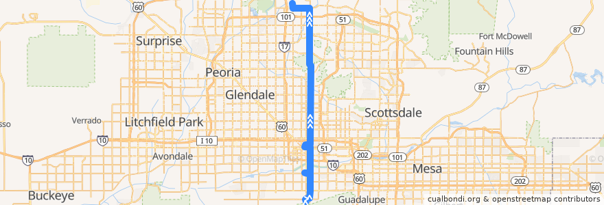 Mapa del recorrido bus 7 SB de la línea  en Phoenix.