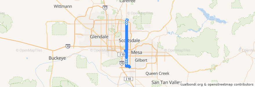 Mapa del recorrido bus 72 SB de la línea  en Maricopa County.