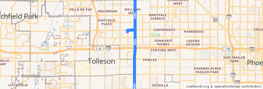 Mapa del recorrido bus 75 NB de la línea  en Phoenix.