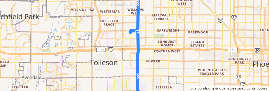 Mapa del recorrido bus 75 SB de la línea  en Phoenix.