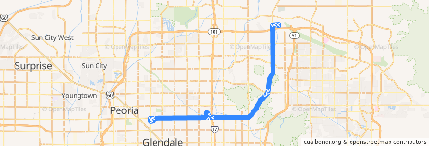 Mapa del recorrido bus 90 WB de la línea  en Phoenix.