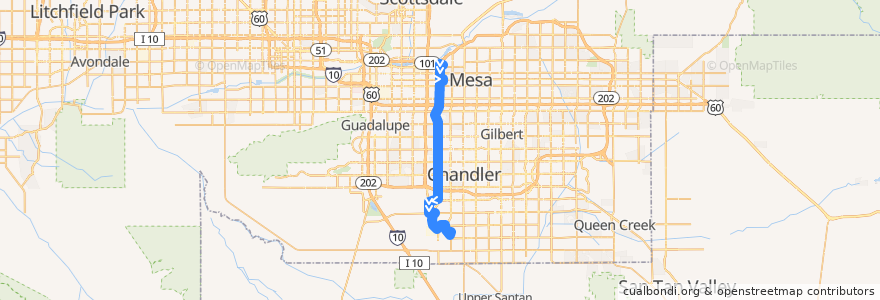 Mapa del recorrido bus 96 NB de la línea  en Maricopa County.