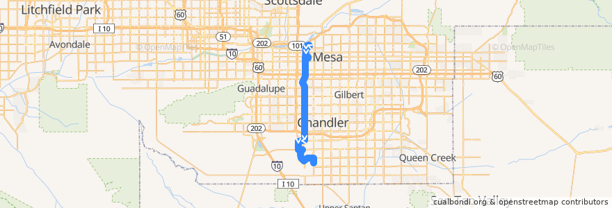 Mapa del recorrido bus 96 SB de la línea  en Maricopa County.