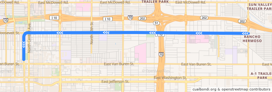 Mapa del recorrido bus 10 WB de la línea  en Phoenix.