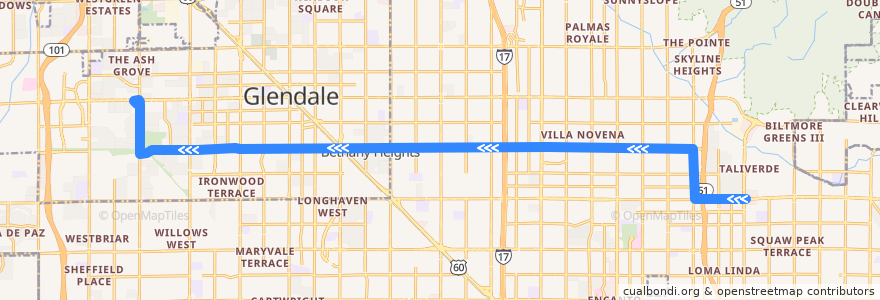 Mapa del recorrido bus 60 EB de la línea  en Maricopa County.