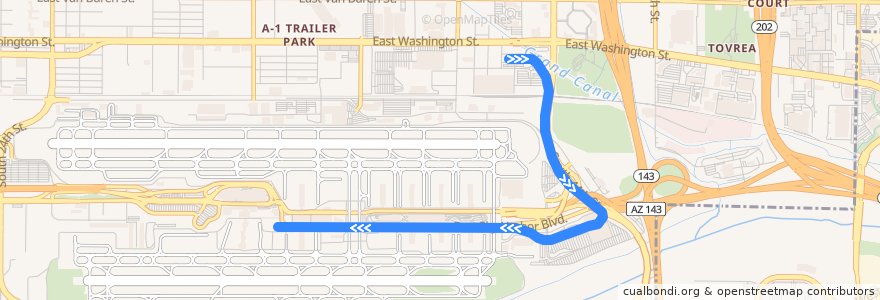 Mapa del recorrido PHX Sky Train WB de la línea  en Phoenix.