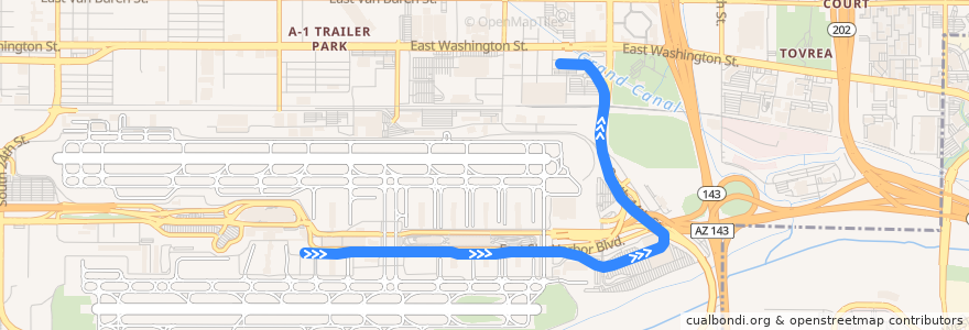 Mapa del recorrido PHX Sky Train EB de la línea  en Phoenix.