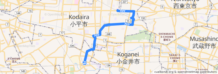 Mapa del recorrido 寺51 de la línea  en 小平市.