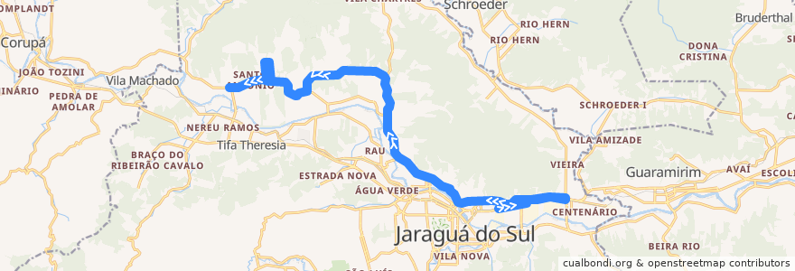 Mapa del recorrido Três Rios de la línea  en Jaraguá do Sul.