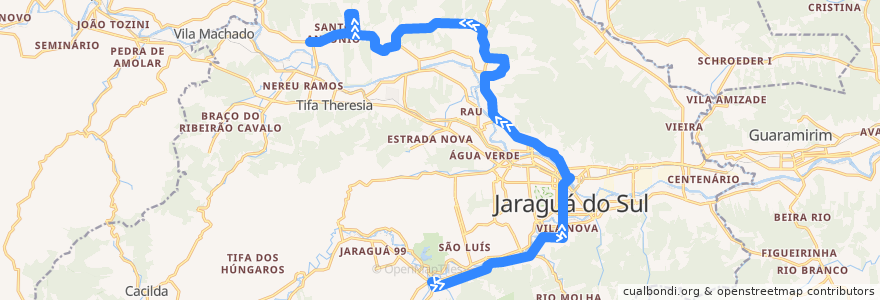 Mapa del recorrido Três Rios de la línea  en Jaraguá do Sul.