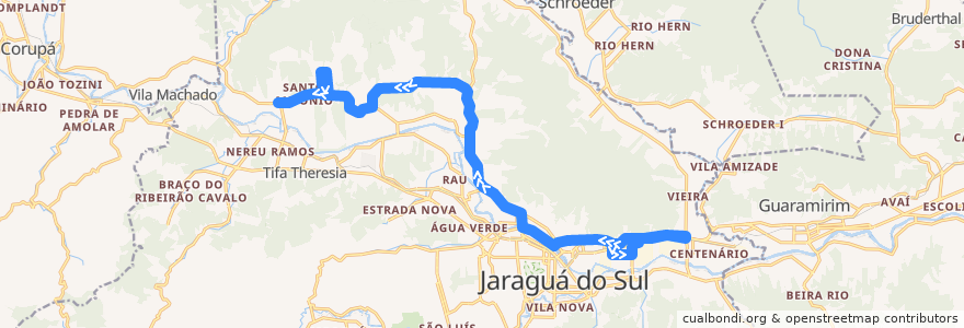 Mapa del recorrido Três Rios de la línea  en Jaraguá do Sul.