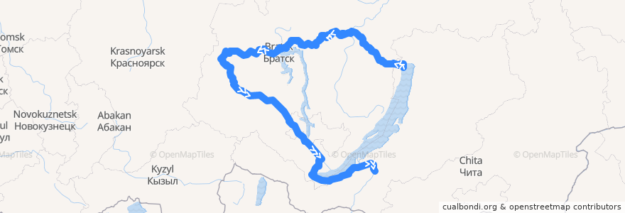 Mapa del recorrido Поезд № 072И: Северобайкальск - Улан-Удэ de la línea  en Oblast' di Irkutsk.