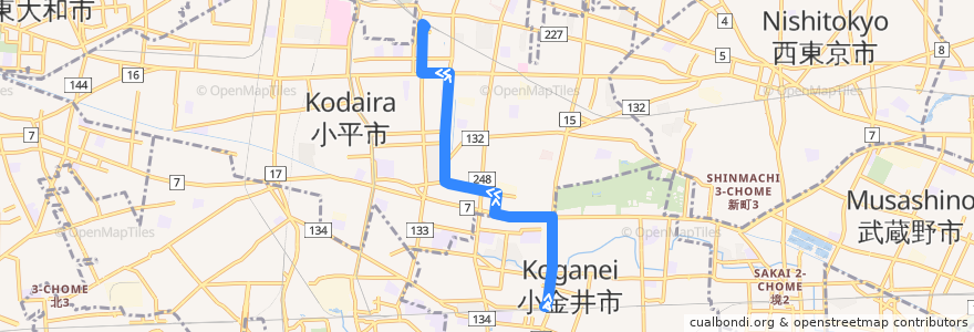 Mapa del recorrido 武20 de la línea  en Tokio.