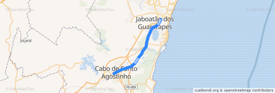 Mapa del recorrido VLT Cajueiro Seco–Cabo de la línea  en Região Geográfica Imediata do Recife.