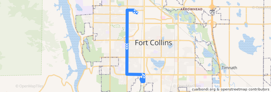 Mapa del recorrido 19 SB de la línea  en Fort Collins.