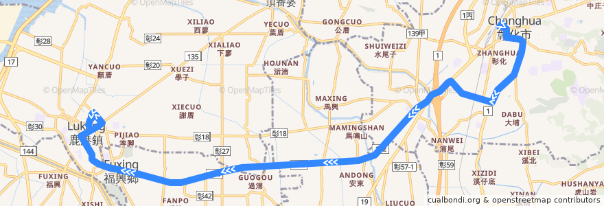 Mapa del recorrido 6900 彰化－鹿港(經馬鳴山) (去程) de la línea  en Landkreis Changhua.