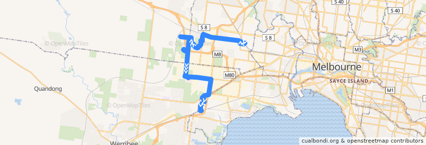 Mapa del recorrido Bus 400: Sunshine Station => Robinsons Road => Laverton Station de la línea  en Melbourne.