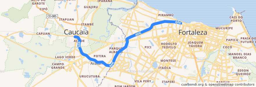 Mapa del recorrido Linha Oeste: Estação Moura Brasil ⇒ Caucaia de la línea  en Região Geográfica Imediata de Fortaleza.