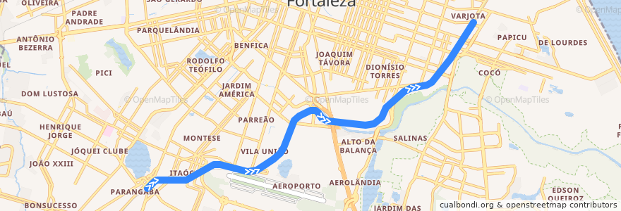 Mapa del recorrido Linha Parangaba-Mucuripe: Parangaba ⇒ Iate de la línea  en Fortaleza.