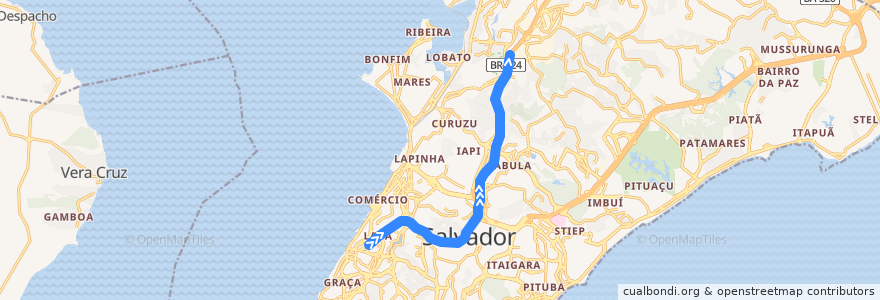 Mapa del recorrido Linha 1: Lapa ⇒ Pirajá de la línea  en Salvador.