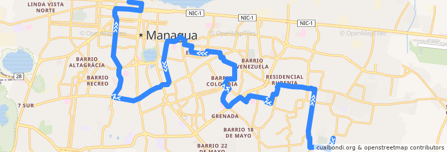 Mapa del recorrido Ruta 195: Barrio Milagro de Dios => Parque Central de la línea  en Managua.