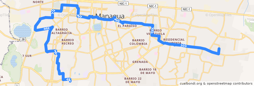 Mapa del recorrido Ruta 175: Memorial Sandino -> Laureles Norte de la línea  en Managua.